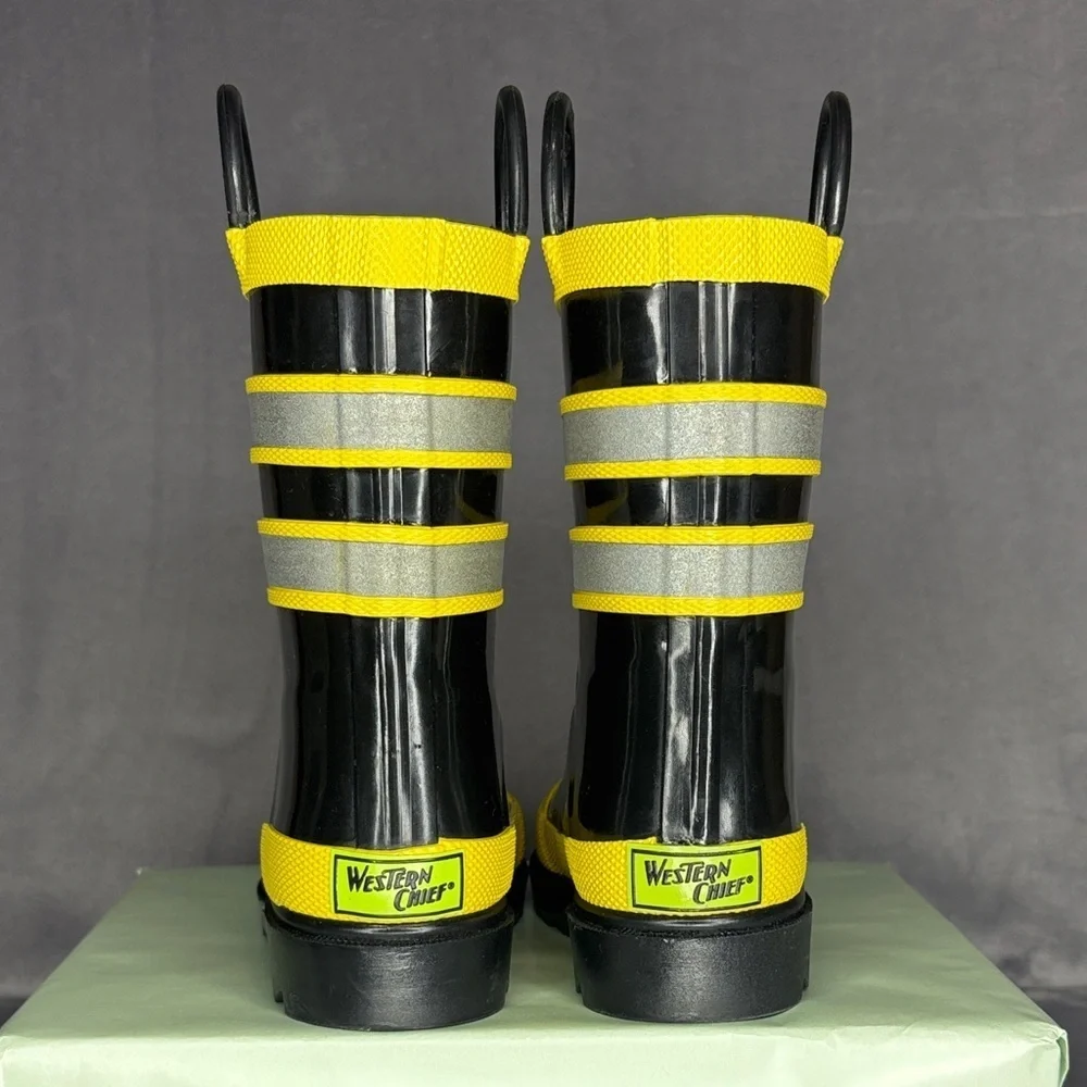 Western Chief Firefighter Rain Boots Toddler Size 9 Yellow Black Rubber Fireman